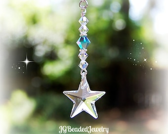 Turquoise Swarovski Crystal Star, Small Rearview Mirror Car Charm, Ornament, Window Crystal, SEE DESCRIPTION for Size