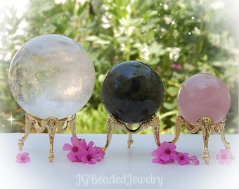 Crystal Ball Display Stand Sphere Holder, See DESCRIPTION For Size Golden Decorative Egg Stand, Globe Orb Tripod ~ Sphere NOT Included