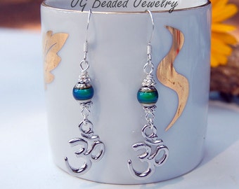 Silver Om Color Changing Mood Earrings