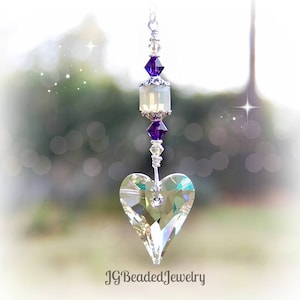Swarovski Crystal Heart Suncatcher, Rearview, Window, Ceiling Light Pull Decoration, Fan Chain Pull Ornament, LIMITED EDITION