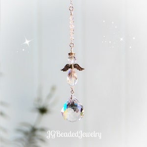 Angel Crystal Suncatcher, Rearview Mirror Car Charm, Window Decor, Ornament, In Loving Memory, New Driver, 20mm Prism