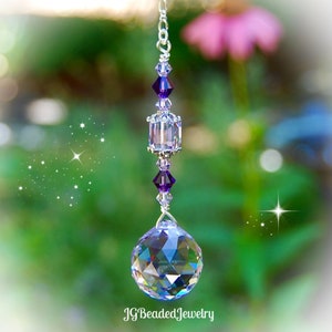 Purple Violet Swarovski Crystal Suncatcher, Rearview Mirror Car Charm, Window Decoration LIMITED EDITION