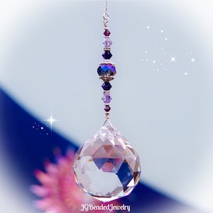 Large Purple Prism Crystal Suncatcher, Deep Purple, Amethyst and Violet Swarovski Crystals, Home Decor, Rainbow Maker