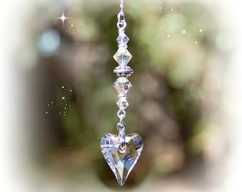 Swarovski Crystal Heart Suncatcher, Rearview Mirror Car Charm, Window Decoration, Ornament SEE DESCRIPTION for SIZE