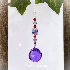 Purple Red Sapphire Swarovski Crystal Suncatcher, Rearview Mirror Car Charm, Window Decoration, 20mm Prism