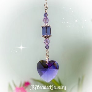 Purple Heart Swarovski Crystal Suncatcher, Rearview Mirror Car Charm, Window Ornament, 20mm Heart