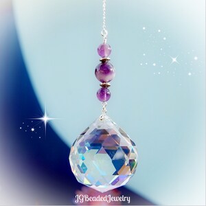 Large Amethyst Rainbow Maker Crystal Suncatcher, Window Decoration, 40mm Prism