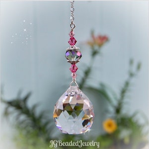 Pink Gray Hanging Crystal Suncatcher, Home Decor, Rearview Mirror, Ceiling Light Pull, Fan Pull, Car Charm, Comes in 3 Sizes!