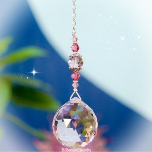 Pink Prism Swarovski Crystal Suncatcher, Rearview Mirror, Window Decoration, Ceiling Light Pull, Fan Pull
