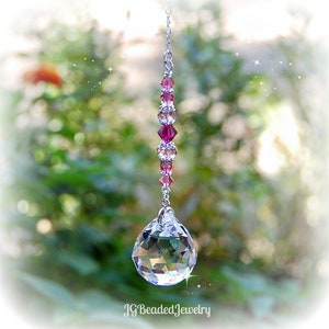 Pink Crystal Suncatcher, Rearview Mirror Car Charm, Window Decoration
