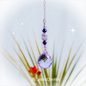 Violet Purple Swarovski Crystal Suncatcher, Rearview Mirror Car Charm, Window Decoration
