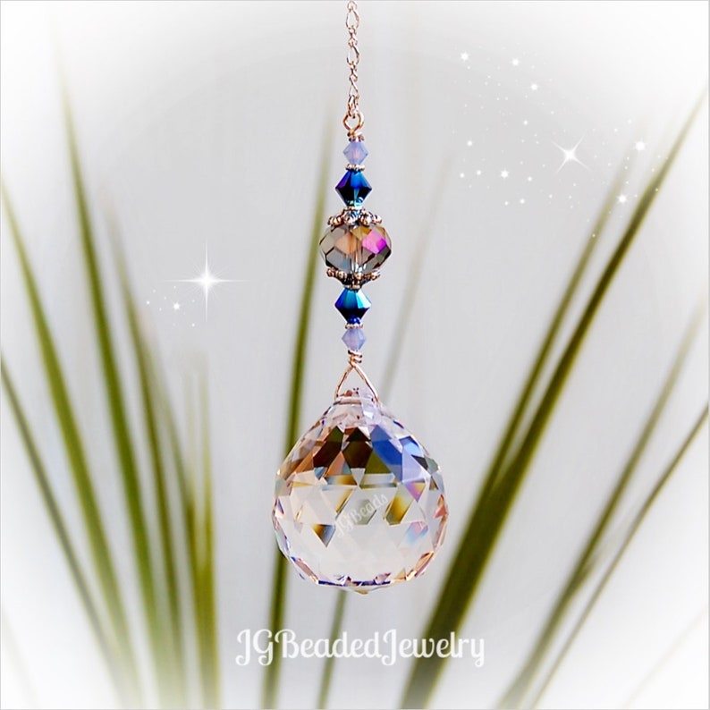 Rearview Mirror Opal Blue Iris Crystal Suncatcher Window Prism Comes in 3 Sizes! Fan Pull Ceiling Light Pull Car Charm