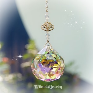 Lotus Flower Opal Crystal Suncatcher Prism Window Decoration