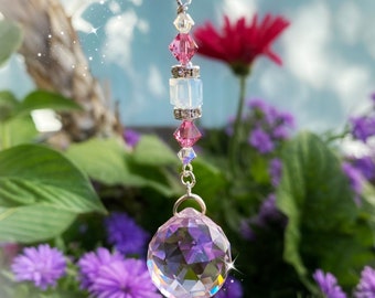 Opal Pink Tourmaline Swarovski Crystal Suncatcher, Rearview, Window Ornament, October Birthstone