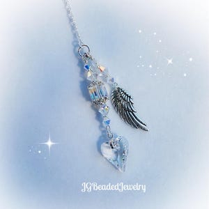 Angel Wing Heart Swarovski Rearview Mirror Car Charm, Window Crystal Decoration, In Loving Memory, New Driver, Ornament