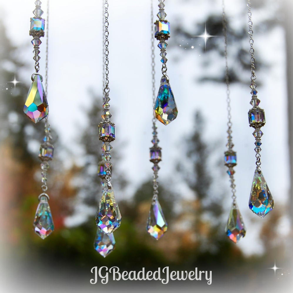 Swarovski Teardrop Crystal Suncatcher, Rearview Mirror Car Charm, Win…