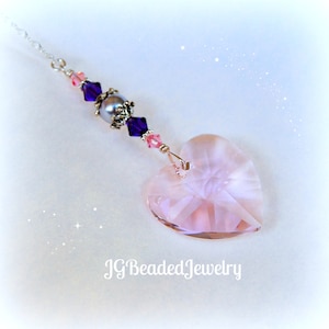 Pink Heart Swarovski Crystal Suncatcher, Rearview Car Charm, Window Prism