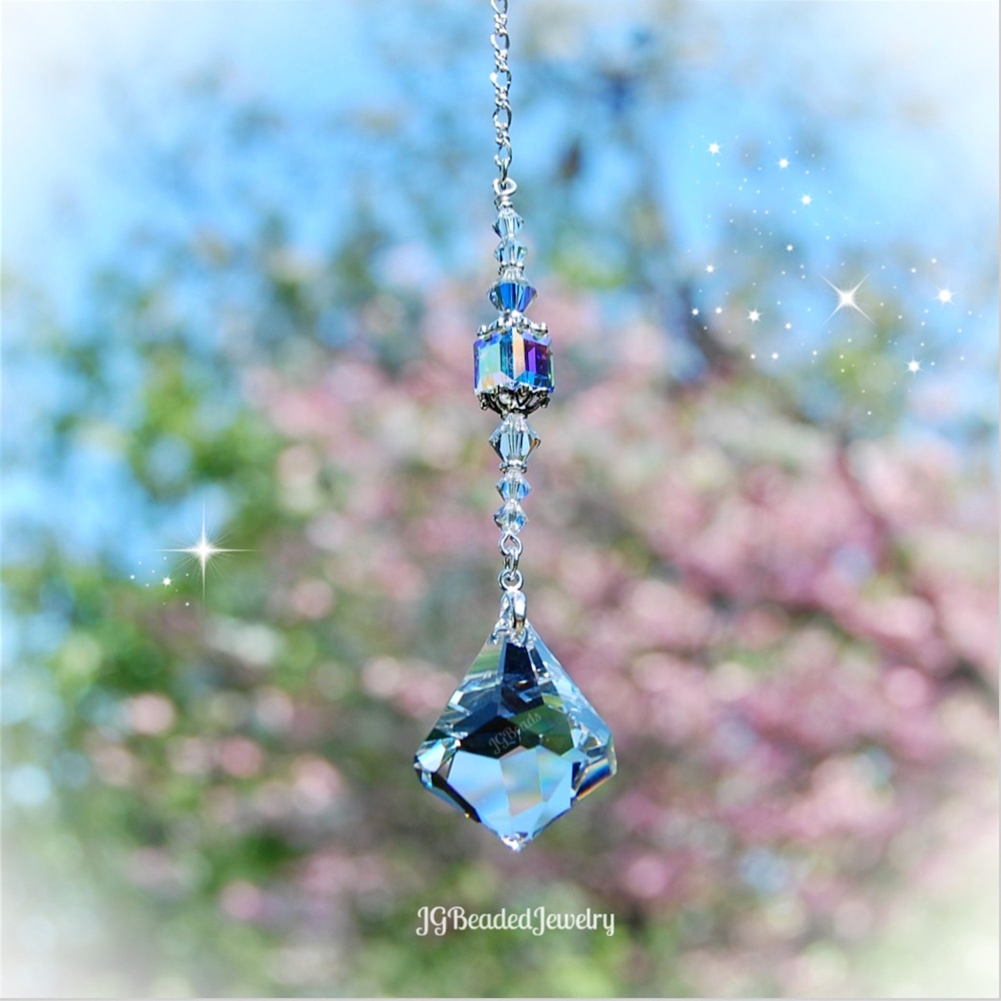 Diamond Swarovski Crystal Suncatcher, Rearview Mirror Car Charm or Wi…