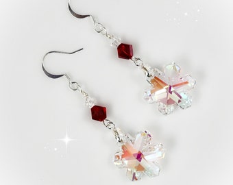 Red Flower Swarovski Crystal Earrings