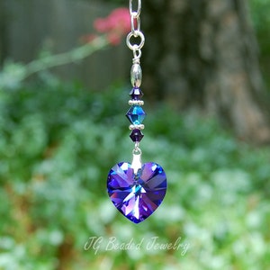 Purple Heart Swarovski Crystal, Rearview Mirror Car Charm Decoration, Home Decor, Heliotrope Heart Ornament SEE DESCRIPTION for Size