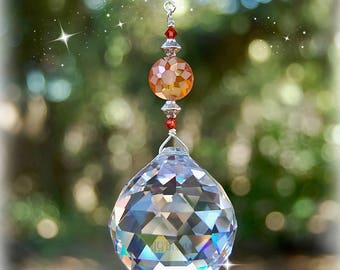 Orange Sunshine Crystal Suncatcher Window Decoration, Prism Crystal Ball, Unique Rainbow Maker