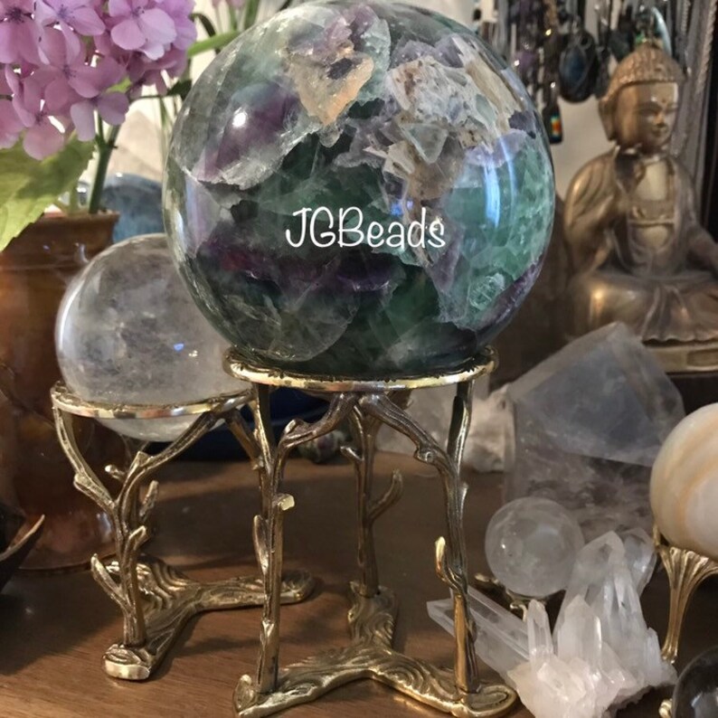 Large Crystal Ball Display Stand Brass Sphere Holder 2 Etsy
