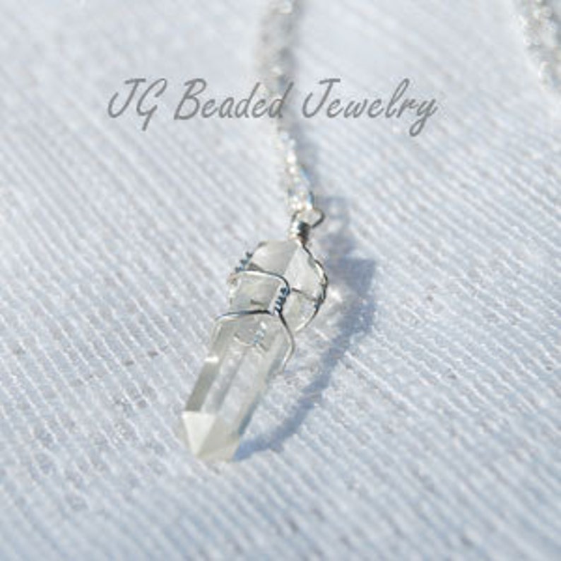 Clear Quartz Crystal Necklace, 18 Inch Quartz Crystal Point Wire Wrapped Necklace, Gemstone Necklace, Healing Crystal 