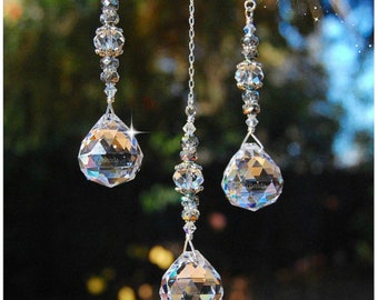 Ceiling Light Pull, Fan Pull, Crystal Pull Chain, Prism Ornament, Hanging Crystal Suncatcher Beaded Chain Pull, Choose Your Length