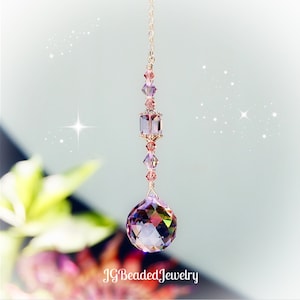 Pink Purple Swarovski Crystal Suncatcher, Rearview Mirror Car Charm, Window Decoration, 20mm Strass Prism