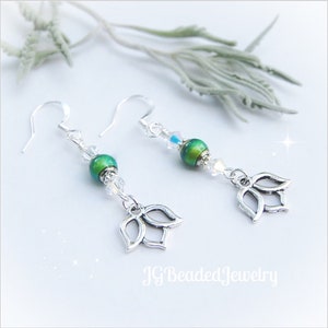 Lotus Flower Swarovski Mood Bead Earrings, Color Changing Mood Jewelry, Unique Design