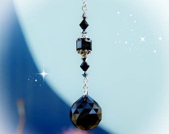 Black Swarovski Crystal Prism, Rearview Mirror Car Charm, Window Jewelry