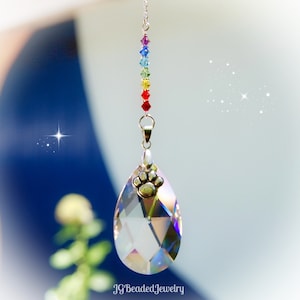 Pfoten Abdruck Regenbogen Brücke Träne Kristall Suncatcher, Rückspiegel Auto Anhänger, Fenster Dekoration, Optional