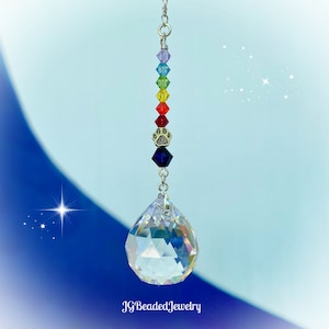 Blaue Pfote Regenbogen Brücke Kristall Suncatcher, Rückspiegel Auto Anhänger, Fensterdekoration, zwei Größen Prisma Optionen