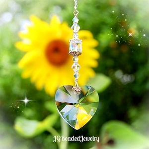 Heart Swarovski Crystal Suncatcher, Rearview Mirror Car Charm, Home Decor