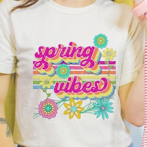 Spring Vibe Vintage T-Shirt, Hello Spring Top, Spring Fashion Tee, Retro Flower Shirt, Spring Apparel, Cute T-shirt, Gift for Her, 70's Vibe