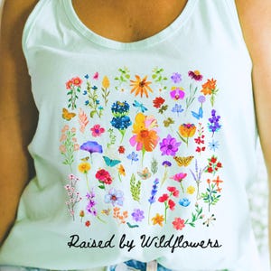 Raised by Wildflowers Floral Tank, Racerback Tank, Boho Tank Top, Flower Tank Top, Yoga Tank, Cute Summer Tank, Wildflowers, Nature Lover