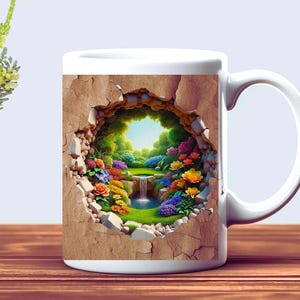 3D Artistic Coffee Mug, Morning Coffee Mug, Plant Mug, Botanical Mug, Gift for Gardener, Unique Coffee Mugs, Nature Lover Gift, Cracked Mug image 4