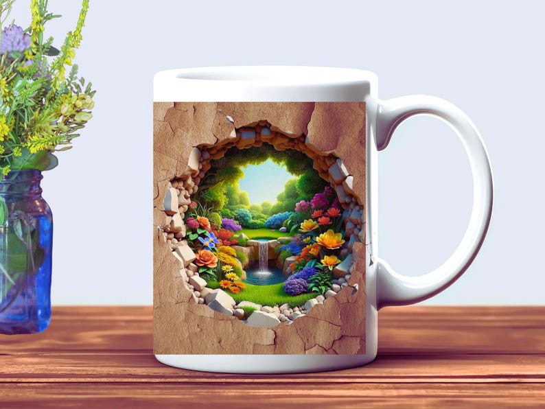 3D Artistic Coffee Mug, Morning Coffee Mug, Plant Mug, Botanical Mug, Gift for Gardener, Unique Coffee Mugs, Nature Lover Gift, Cracked Mug image 4