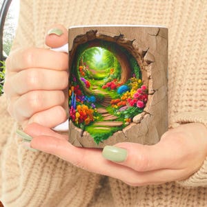 3D Artistic Coffee Mug, Morning Coffee Mug, Plant Mug, Botanical Mug, Gift for Gardener, Unique Coffee Mugs, Nature Lover Gift, Cracked Mug image 2