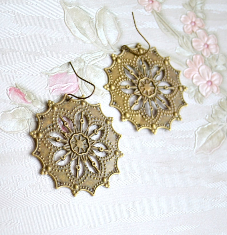 Filigree earrings Large earrings Filigree Jewelry Bohemian earrings Boho jewelry Gypsy earrings Beaded Jewelry Dangle earrings Gift under 10
