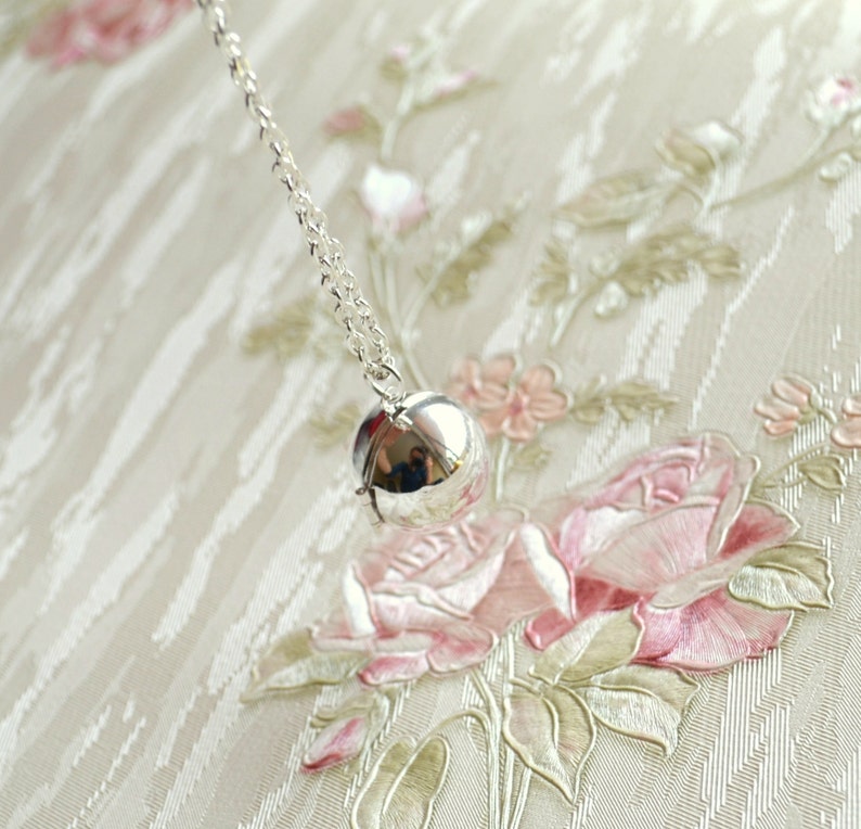 Silver Locket Necklace Small Locket Necklace Round Ball Locket Etsy