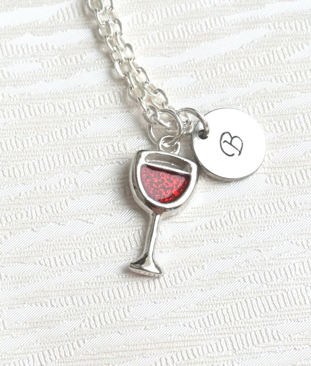 Personalized Silver Wine Glass Necklace Wine Lover Necklace Etsy