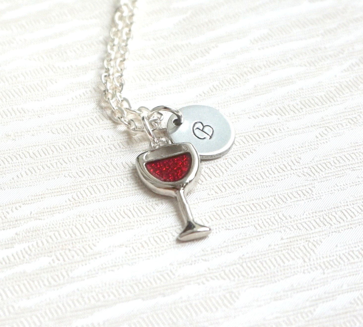 Personalized Silver Wine Glass Necklace Wine Lover Necklace Etsy