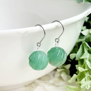 Silver Aventurine Earrings – Natural Green Gemstone Jewelry for Women