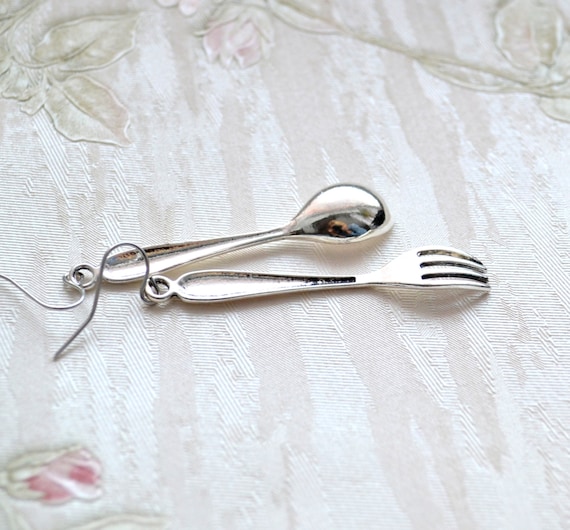 Fork and Spoon Earrings 925 Sterling Silver dining restaurant cuisine food