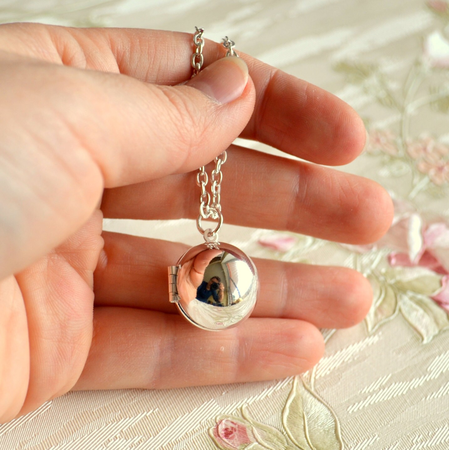 Silver Locket Necklace Small Locket Necklace Round Ball Locket Etsy