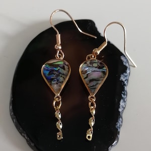 Abalone shell earrings, pendant, gold