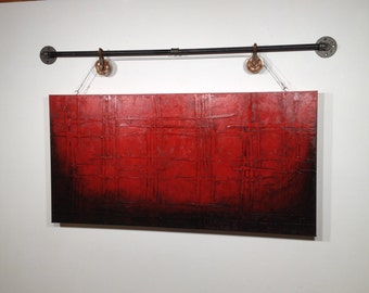 Pintura abstracta, arte de pared acrílico, arte original, industrial, regalo, sala de estar, decoración de la pared, Jmjartstudio, regalo de cumpleaños rojo