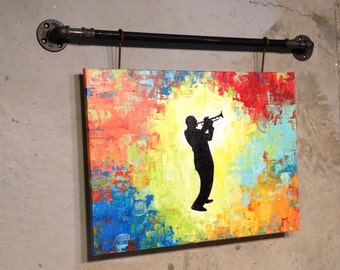Art painting Jmjartstudio Original orange Painting 18 x 24 Inches ------- Music Man  -----