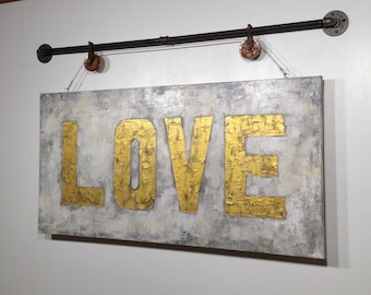 Original Art, Abstract painting,  Large Gold Wall art,  industrial decor,  gift, dining room wall art